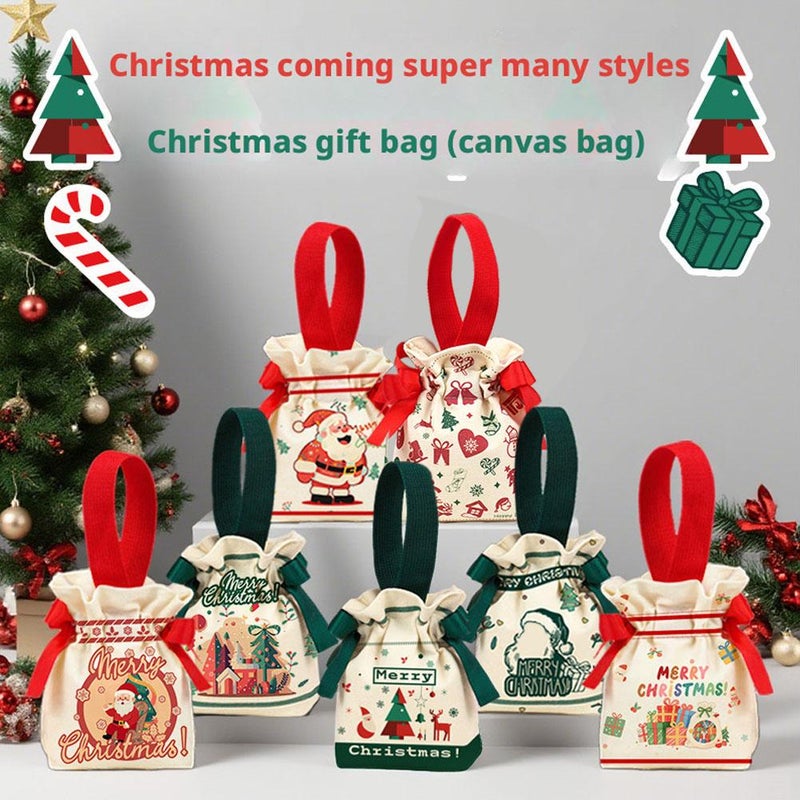 1PC Christmas Canvas Drawstring Bag Cute Christmas Pattern Candy Cookie Gift Bag 2026 Xmas Party Gift Packaging Storage Bag (6#) - Image 4